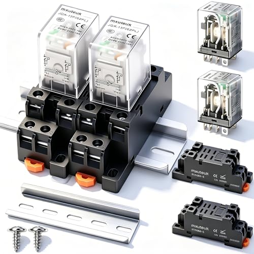 mxuteuk 2pcs JQX-13FL AC 24V Coil 8 Pin 10A DPDT LED Indicator Electromagnetic Power Relay with Base with DIN Rail Slotted Aluminum