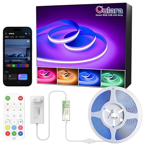 OULARA Smart COB LED Striscia RGB 6M,24V Dimmerabile RGB LED Strip light,Nastro LED Flessibile Smart Funziona con APP Controllo/RF Telecomando per decorazioni fai da te per feste