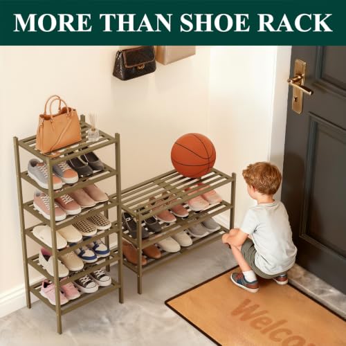 Image of Smiry Bamboo Shoe Rack, 5 Horizontal Slats, 3 Tier - 17.3 inch Wide, Walnut