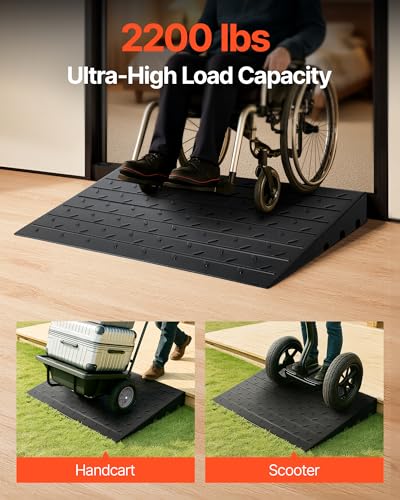 Image of VEVOR 3 inch Rise Rubber Threshold Ramp, 3 Channels Cord Cover Door Ramp, No-Slip Surface, 2200 Lbs Load Capacity Rubber Ramp for for Home Doorways Driveways Curb Home Steps, 41.8 inch L x 24 inch W x 3 inch H, 53lbs | Rubber Threshold Ramp with No-Slip Surface for Home Doorways, Driveways, Curb, Home Steps, Wheelchairs & Scooters