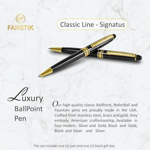 FANSTIK Customized BallPoint pen with name (MADE IN USA), stainless steel, black and gold, luxury engraved pen personalized for men and for women. (BallPoint Black-Gold) - Image 2