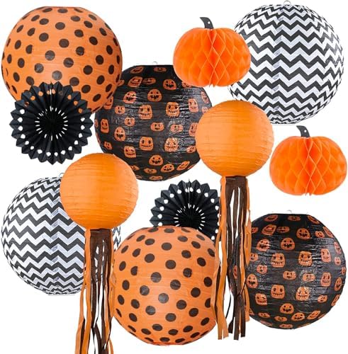 UNIQOOO 12 Pack Halloween Decorations Hanging Paper Lantern Pumpk...