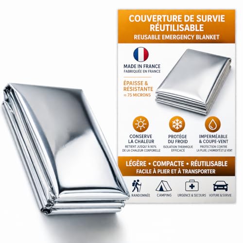 Frana surv – Couverture de Survie Réutilisable Épaisse 75 Microns – Made in France –...