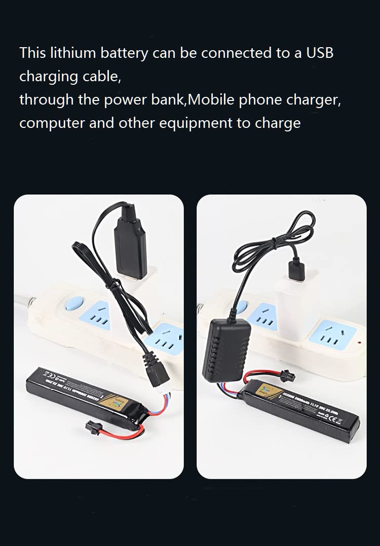 30C 11.1v lipo Battery Airsoft T Plug Connector with USB Charger T Plug to Mini Tamiya Cable Compatible with Airsoft Gel Water Bead Blaster Rechargeable Batteries Gel Blaster Accessories 2 Pack