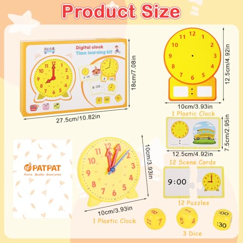 Image of PATPAT Flash Cards for Kids Visual Learning Clock Chart, Autism Learning Resources Time Activity Set Develop Study Time Skills, Montessori Learning Kids Toys for 2-5 Years boy at Home, School