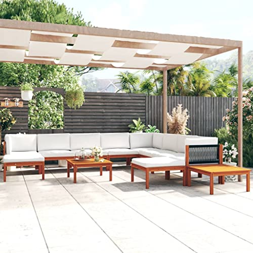 AUVYI 12-TLG. Garten-Lounge-Set mit Kissen Cremeweiß Massivholz Akazie 65x65x60cm Balkonstuhl Lounge Sessel Outdoor Gartenmöbel Liegestuhl Couchbar Esszimmergruppe Eckbankgruppe Rückenkissen Sofa