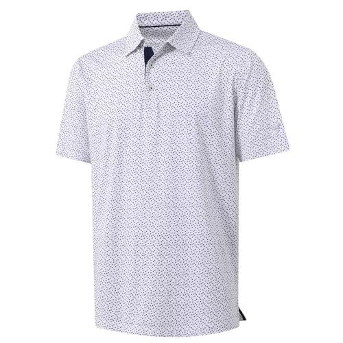 Image of M MAELREG Mens Golf Shirt Short Sleeve Dry Fit Print Moisture Wicking Performance Patterns Collared Polo Shirt