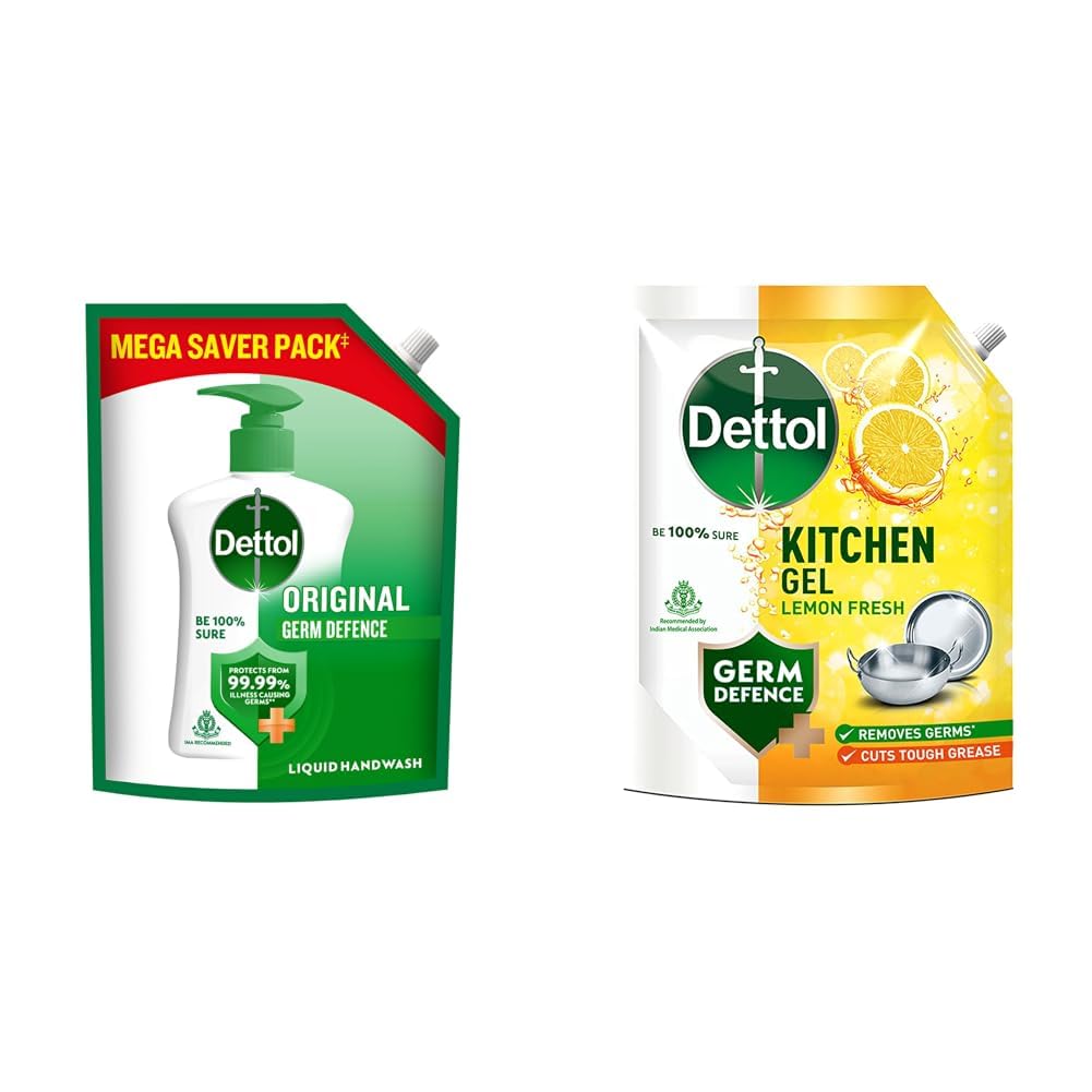 Dettol Liquid Handwash Refill - Original Hand Wash- 1350ml | Germ Defence Formula | 10x Better Germ Protection & Dishwash liquid and Kitchen Gel | Cuts Tough Grease | Remove germs | Lemon Fragrance-image-43