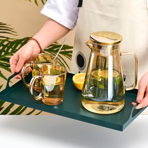Image of Borosilicate Water Jug with Lid, Stainless Steel Air Tight Lid, Iced Tea Pitcher, Water Jug, Hot Cold Water, Milk and Juice Beverage Carafes - 1800ml Water Glass Jug (Glass Water Jar)