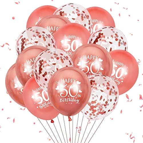 RUMIA 15 Pcs Rose Gold 50th Birthday Balloons, Happy 50th Birthda...
