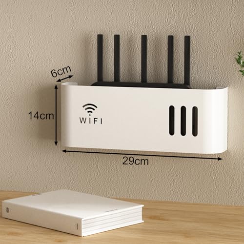 MNOIINM Router Schrank, Wandbehänge TV Kabel Router Verstecken Box, Wand WLAN Regal, Wandhalterung Steckdosenleiste Kabel Organizer für Büro und Haus(White)