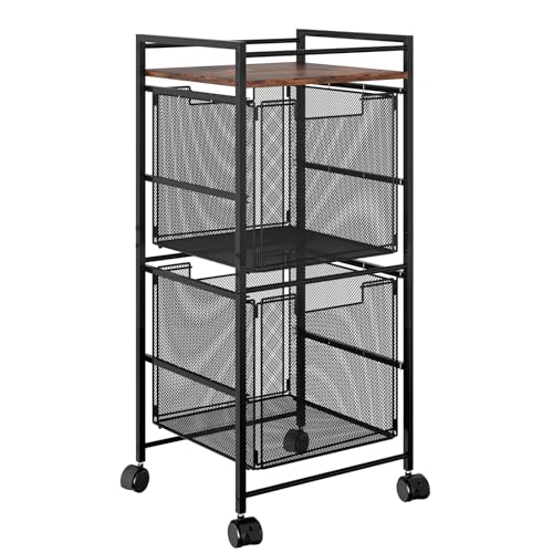 TQVAI 2-Drawer Rolling Storage Cart, Mobile Utility Cart on Wheels for Coffee Bar Home Office Classroom Organization and Storage, Black/Antique