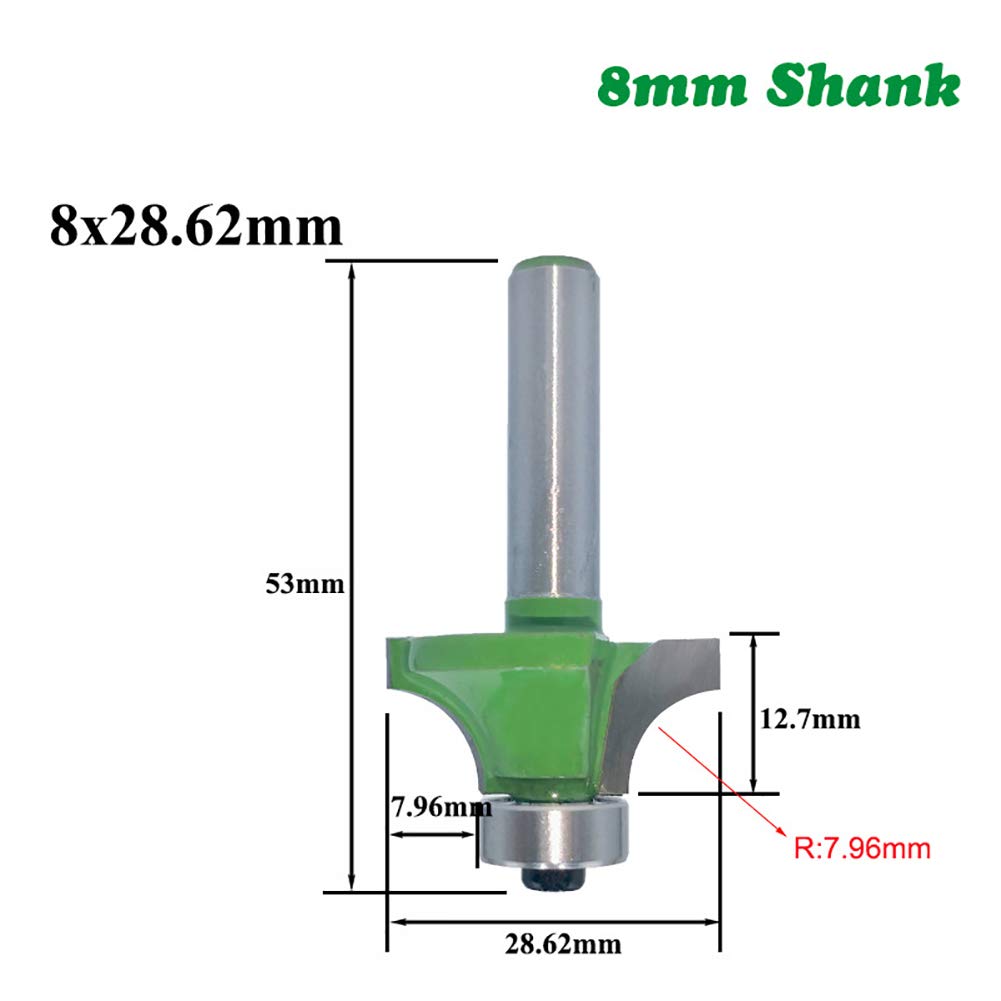 6 Pezzi 8 mm Gambo Router Bit Set, punte arrotondate per fresatura a bordo arrotondato, Convesso con Cuscinetto lavorazione del legno Fresa Tools