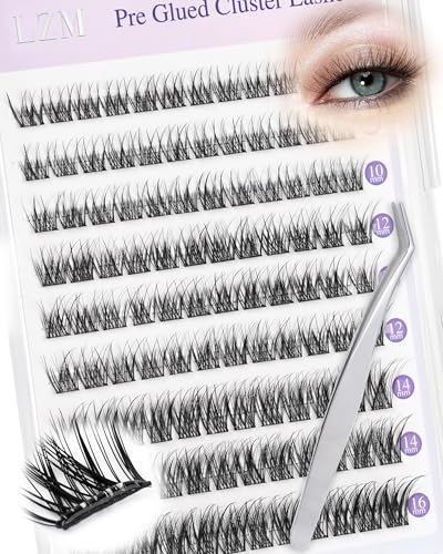 LZM Ciglia Finte Ciuffetti Autoadesive C Curl Pre-Incollate Ciuffetti Ciglia Finte Non Richiede Colla Kit Lash Extension Con Pinzette Pre Glued Cluster Lashes (ZH16)