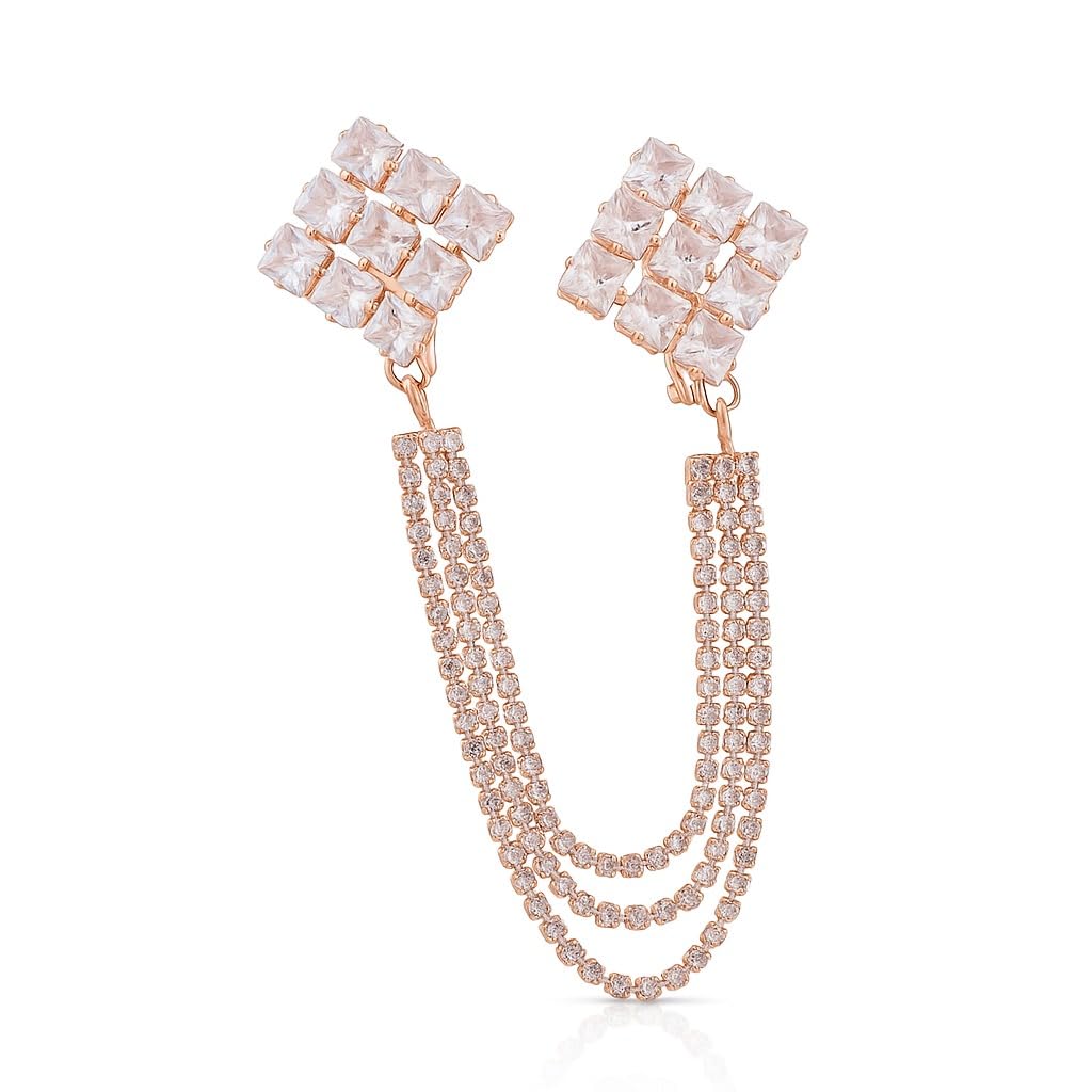 gc premium jewellery Premium Rose Gold Plated Square Crystal Layered Chain Brooch-picture-23