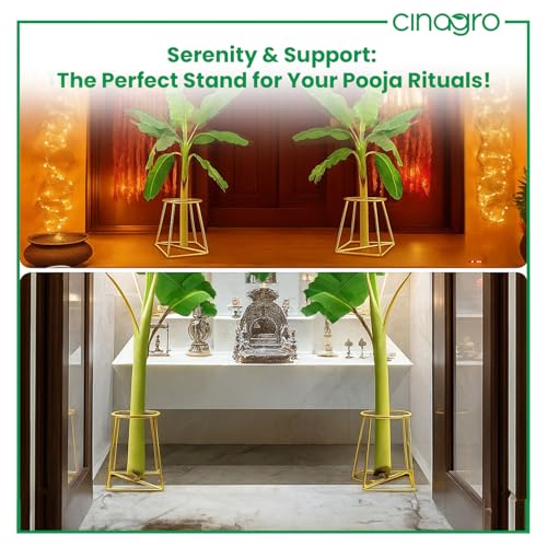 Image of CINAGRO Gold Banana Plant Stand - Pairs (Left & Right) for Pooja & Mandir Decor, Rust-Resistant Durable Metal Stand for Banana Stems, Leaf Holder for Temple, Home Festival Decoration Use