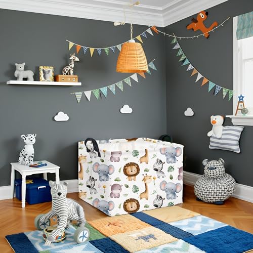 Image of Rectangular Woodland Animal Basket Baby Storage Basket Storage Bin Organizer Box Animal Room Decor(Animal Basket)