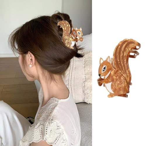 Fall Squirrel Hair Claw Clip Thanksgiving Day Hair Clips Non-Slip Strong Hold Hair Jaw Clips Acetate Cute Squirrel Hair Barrette Autumn Hair Accessories Women Girls Party Hair Decorations 1PCS