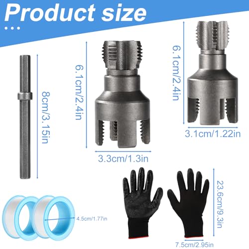 2stk Integriertes Innen- und Außengewindewerkzeug für Rohre, Stahl 1/2’’ & 3/4’’ Wasserrohr-Gewindeschneider Doppelfunktions-Rohrgewindeschneidwerkzeug für Heimreparaturen