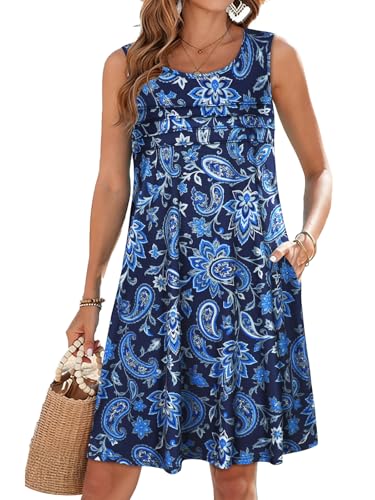 Image of CHICGAL Womens Summer Dresses Casual Loose Pleated Front Tshirt Sleeveless Tank Sundresses with Pockets 2026