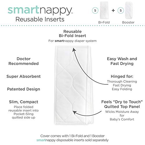 Amazing Baby Reusable Inserts for SmartNappy Hybrid Diaper Cover, Set of 10, 5 Bi-fold Inserts and 5 Boosters, Newborn, Size 1, 5-10 lbs