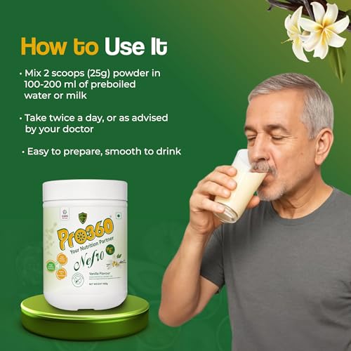 Image of Pro360 Nefro HP Powder - Vanilla Flavour, 400g - High Protein Dialysis Care Nutritional Supplement for Renal Support - Protein Powder with L-Taurine, L-Carnitine & Essential Nutrients (Pack of 2)