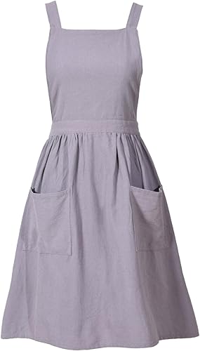 Miniatura 1 de Delantal de lino de algodón para mujer, con bolsillos, delantales de chef artístico, para cocina, hornear, jardinería, pintura