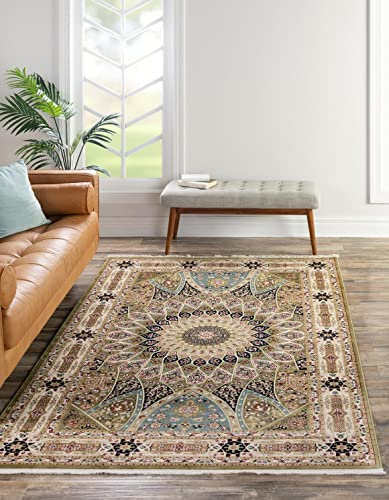 Rugs.com Rabia Collection Rug – 5' x 8' Green Low Rug Perfect for Bedrooms, Dining Rooms, Living Rooms