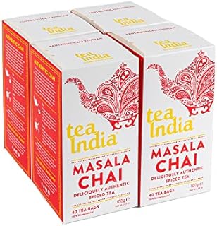 Tea India Masala Chai Biodegradable Teabags 4 x 40 (160 Teabags Total) Rainforest Alliance Certified Chai Tea