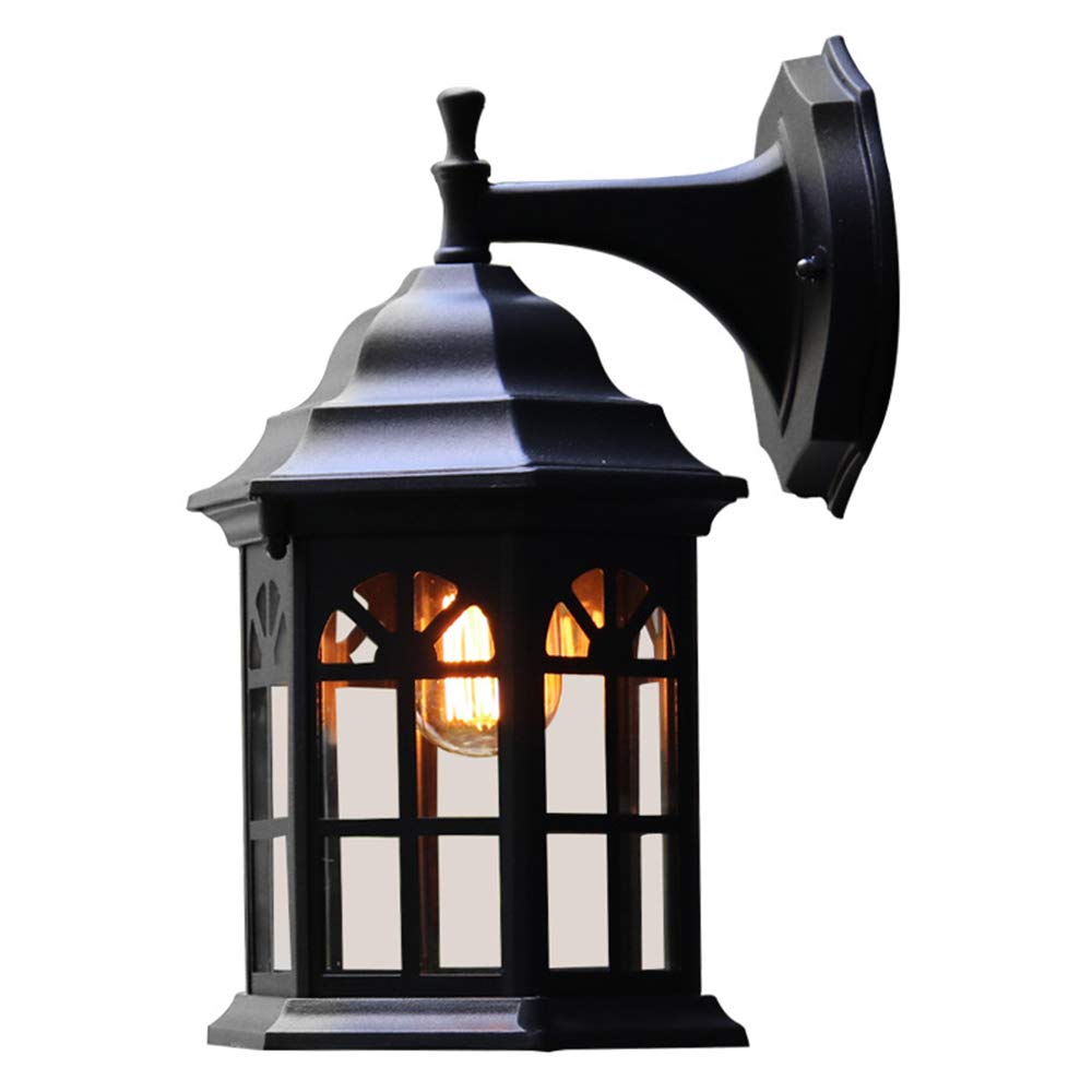 HELCEKOU Vintage Wall Lantern Light Waterproof for Outdoor Home Garden Lighting with 1 x 60W E27 Bulb (Black Color) Rustic Sconce Front Door Porch Patio.