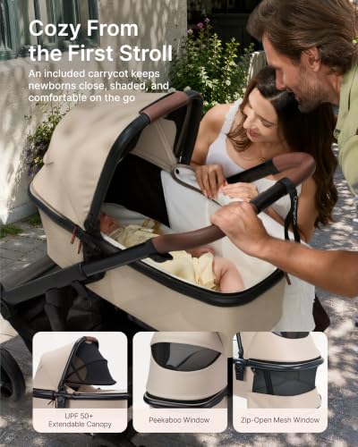 Image of Momcozy ChangeGo Baby Stroller, Convertible Single-to-Double-to-Wagon Stroller with 23 Configurations, Carry-cot and Seat Included, Large PU Wheels, All-Wheel Suspension & Extendable UPF50+ Canopy