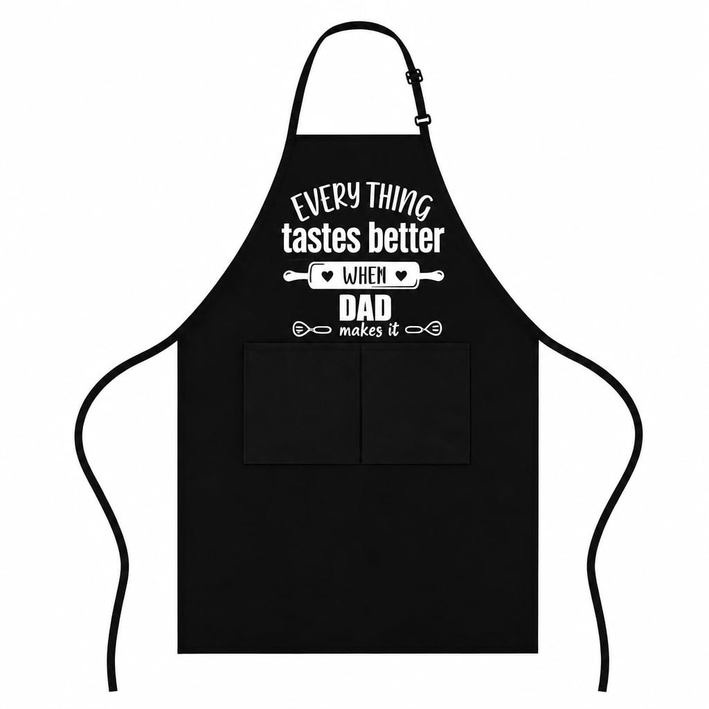 Mitibet Bbq Aprons for Men, Funny Father Day Gift from Daughter, Son, Mens Cooking Apron, Chef Kitchen Tool, Birthday Presents, Black Polyester Fabric, Fathers Day Present for Dad