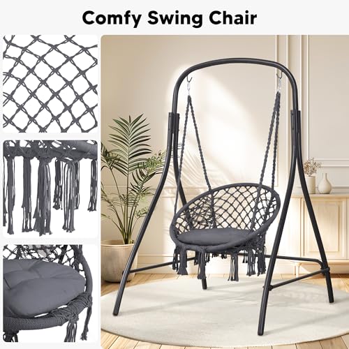 SUNCREAT Hammock Chair with Stand Included, Heavy Duty Hanging Chair with Stand, 400 lbs Capacity, Patent Pending, Gray by SUNCREAT - Image 4