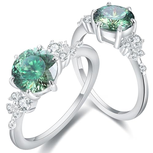 Moissanite Bridal Engagement Ring for Women 925 Sterling Silver 2CT Blue-Green Moissanite Portuguese Cut Wedding Promise Ring for Her Size 4-9