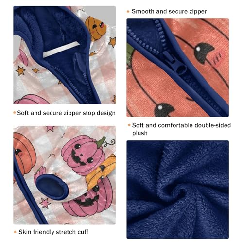 Pumpkin Pattern with Stars Toddler Fleece Jacket Girl Boys Hooded Fleece Jacket Coat Warm Outwear Zip-up 3-10T3