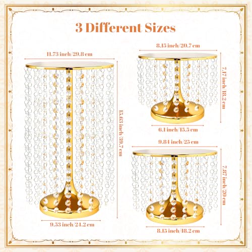6 Pcs Gold Cake Stand Set with Crystal Pendant for Wedding, Elegant Pedestal Cake Stands for Dessert Table Display, Metal Cupcake Stand Includes Protective Film - Image 4