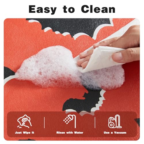 Halloween Bath Mat, Thin Halloween Bathroom Rug Non Slip Quick Dry Bat Bath Mat Fits Under Door Thin Floor Mat Halloween Decor, 24''x36'', Gothic Bats Orange