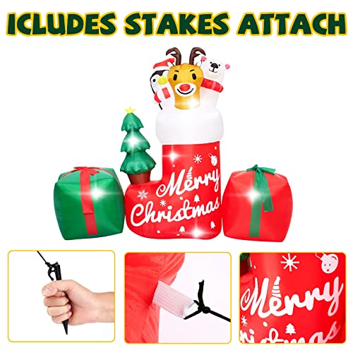 8FT Christmas Inflatable Outdoor Decoration,Inflatable Animal in Xmas Stocking with Gift Box,Lighted Blow Up Animal Standing on Christmas Socks with LED Lights for Christmas Outdoor,Yard Decorations