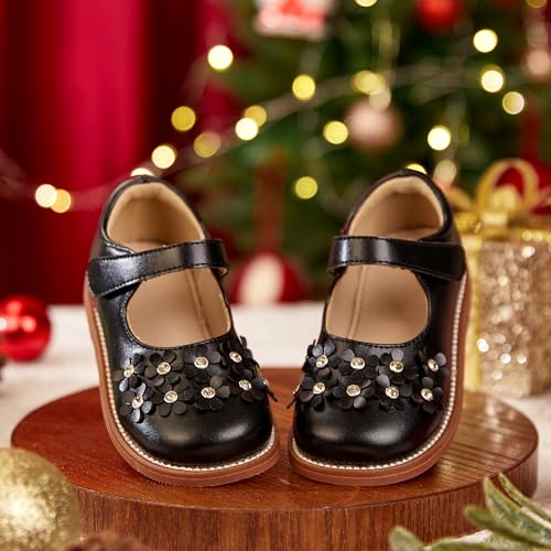 Image of Kiderence Toddler Girl Mary Jane School Uniform Dress Shoes Oxford Flats | Wide Toe Box Great Comfort for Student Shoe and Flower Girl Shoe for Wedding, Parties, Church