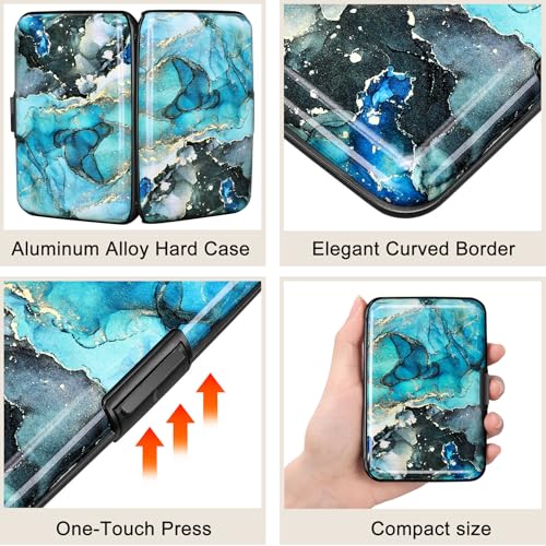 Image of Elfish RFID Blocking Credit Card Protector Aluminum ID Case Hard Shell Business Card Holders Metal Wallet for Men or Women, Graygreen Marble,