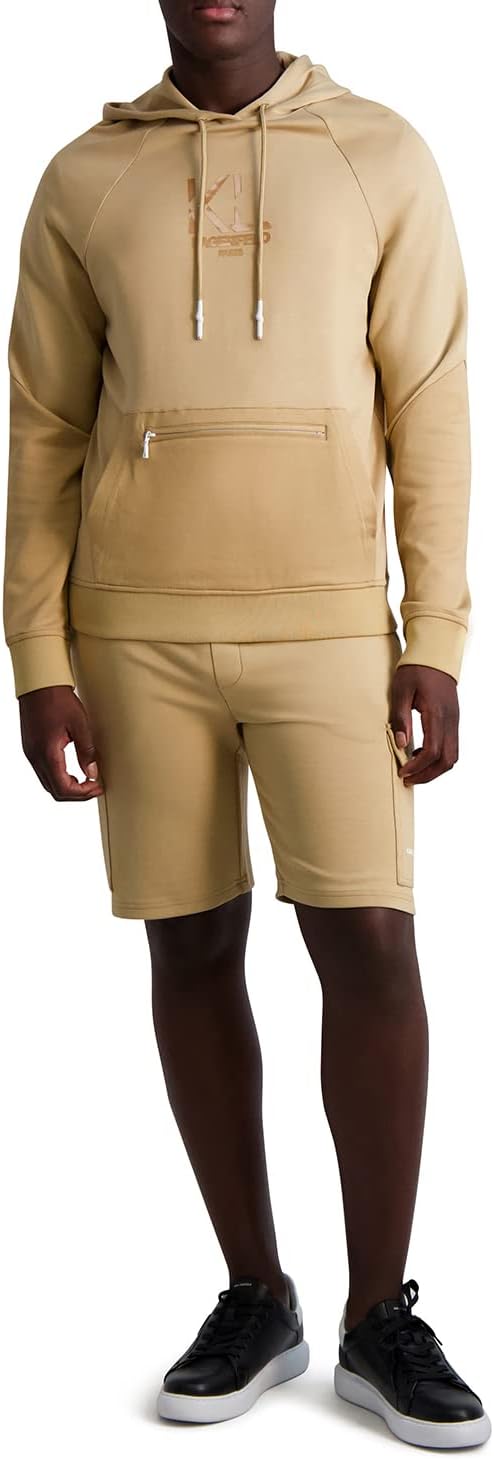 KARL LAGERFELD mens Solid Hoodie With Logo Stretchy Hoodie