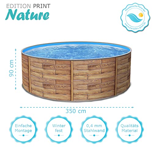 Paradies Pool Print Nature 17 Komplettset 4 rund, 350x90cm (Ø x H), Stahlwandpool Holzoptik, Poolfolie in blau 0,6 mm… – Bild 4
