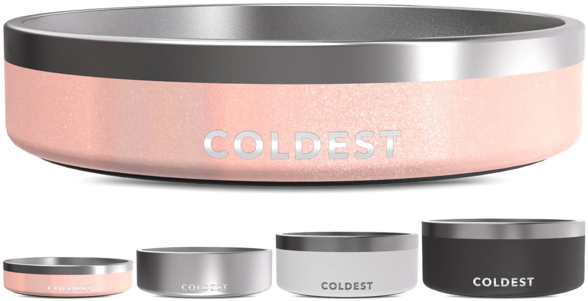 The Coldest Water Dog Bowl, Anti Rust Metal & Non Slip Dog Bowls Large, Spill Proof Heavy Duty 3 Layers Insulated Dog Bowl, Food & Bowl for Dogs, Cats, Dishwasher Safe (21 oz, Forever Pink Glitter)