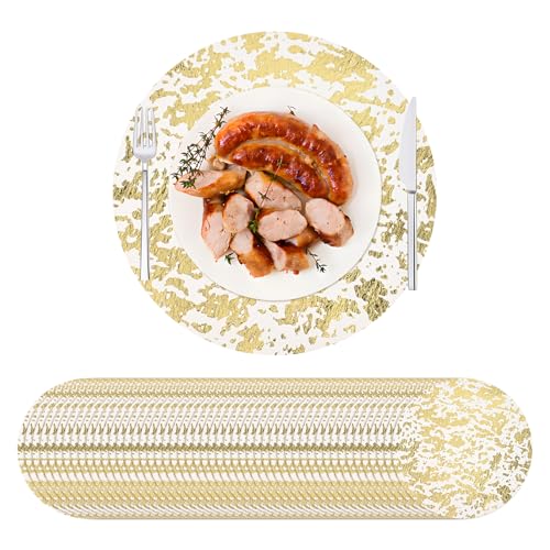 Mtsooning 50 Stück Einweg-Tischsets 33 cm Durchmesser rund gepresste Tischdeckchen für Hochzeit Geburtstag Party Weihnachten Serviettentisch (Gold)