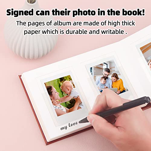 64 Pocket Mini Photo Album with Writing Space,Faux Leather Cover - Image 2