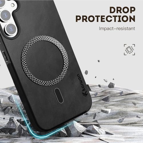 Image of KARWAN Shockproof Hybrid Leather Finish Back Case Cover Compatible with Samsung Galaxy S25 FE with Wireless MagEaze Charging Cover, Anti-Scratch Shield Case with Strong Minimalist Design(Black)