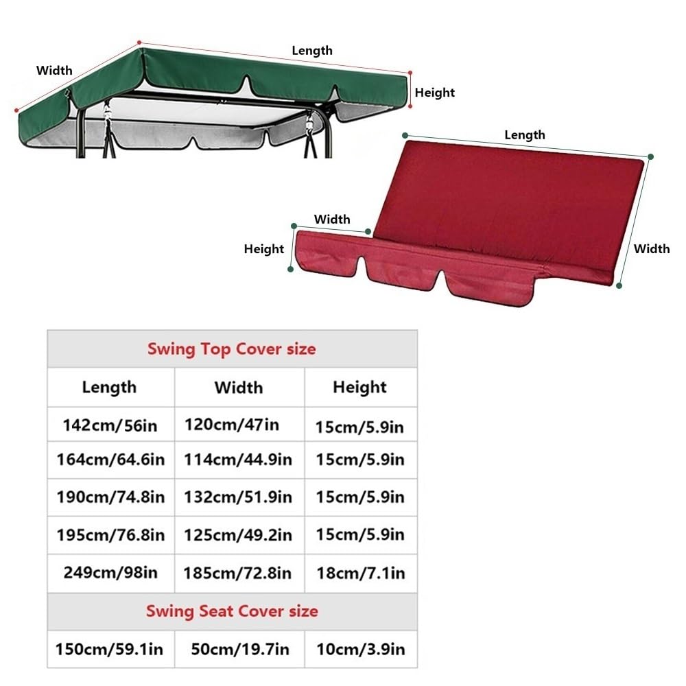 Toile De Balancelle De Jardin avec Toit Et Coussin 195x132cm Toit De Remplacement pour Balançoire Housse De Rechange pour Balancelle De Jardin(Red,98x73in/249x185cm)