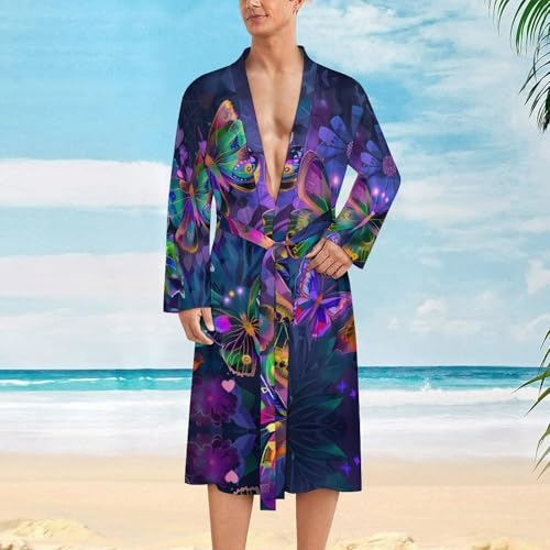 Colorful Butterflies Flowers Funny Men's Robe Soft Lightweight Bathrobe Long-sleeve Spa Robes2