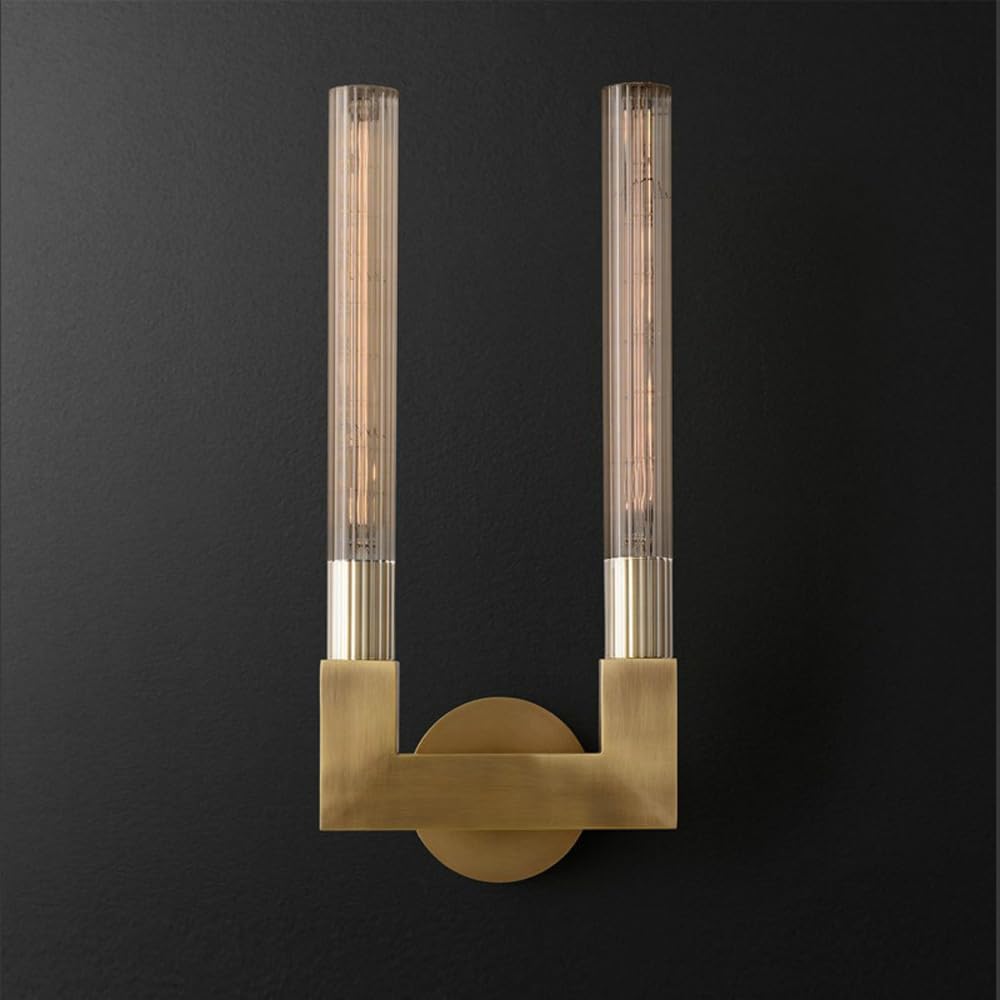 Nordic Light Luxury Mid Century Linear Wall Light Bar for Bedroom Gold Long Tube Glass Bathroom Vanity Wall Lamp Over Mirror Farmhouse Black Industrial Wall Sconce for Bedside Kitchen