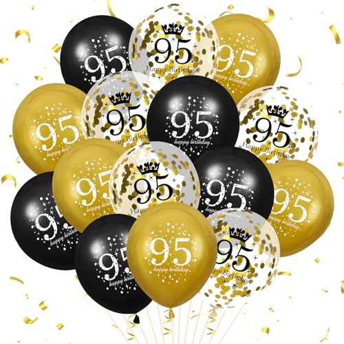 95th Birthday Balloons for Men, 15Pcs Black Gold Happy 95th Birthday Balloons Decorations for Men Women 95 Years Old Party Indoor Outdoor Decor Supplies 12 inches